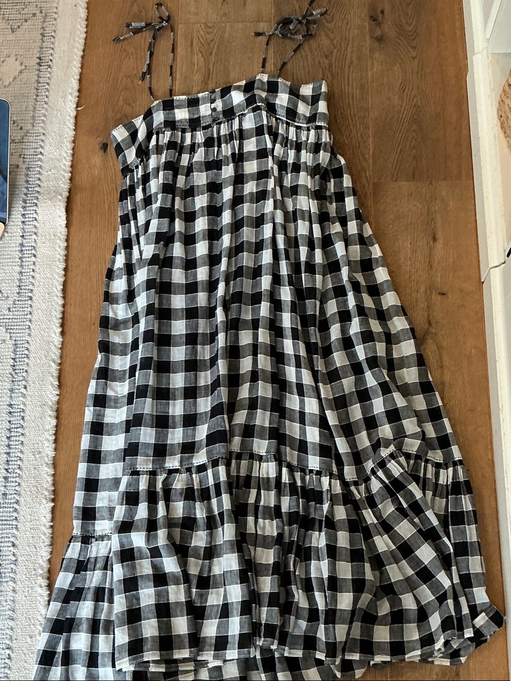 THE GREAT. Black and White Gingham Maxi Dress